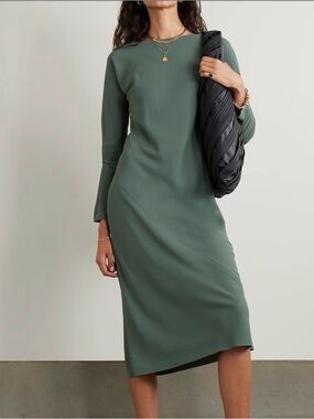 Dries van Noten New Green Long-Sleeve crepe paneled Midi Dress